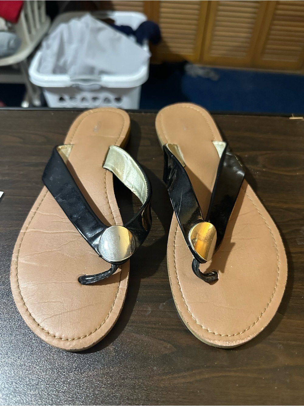 Apt. 9 Black and Gold Thong Sandals